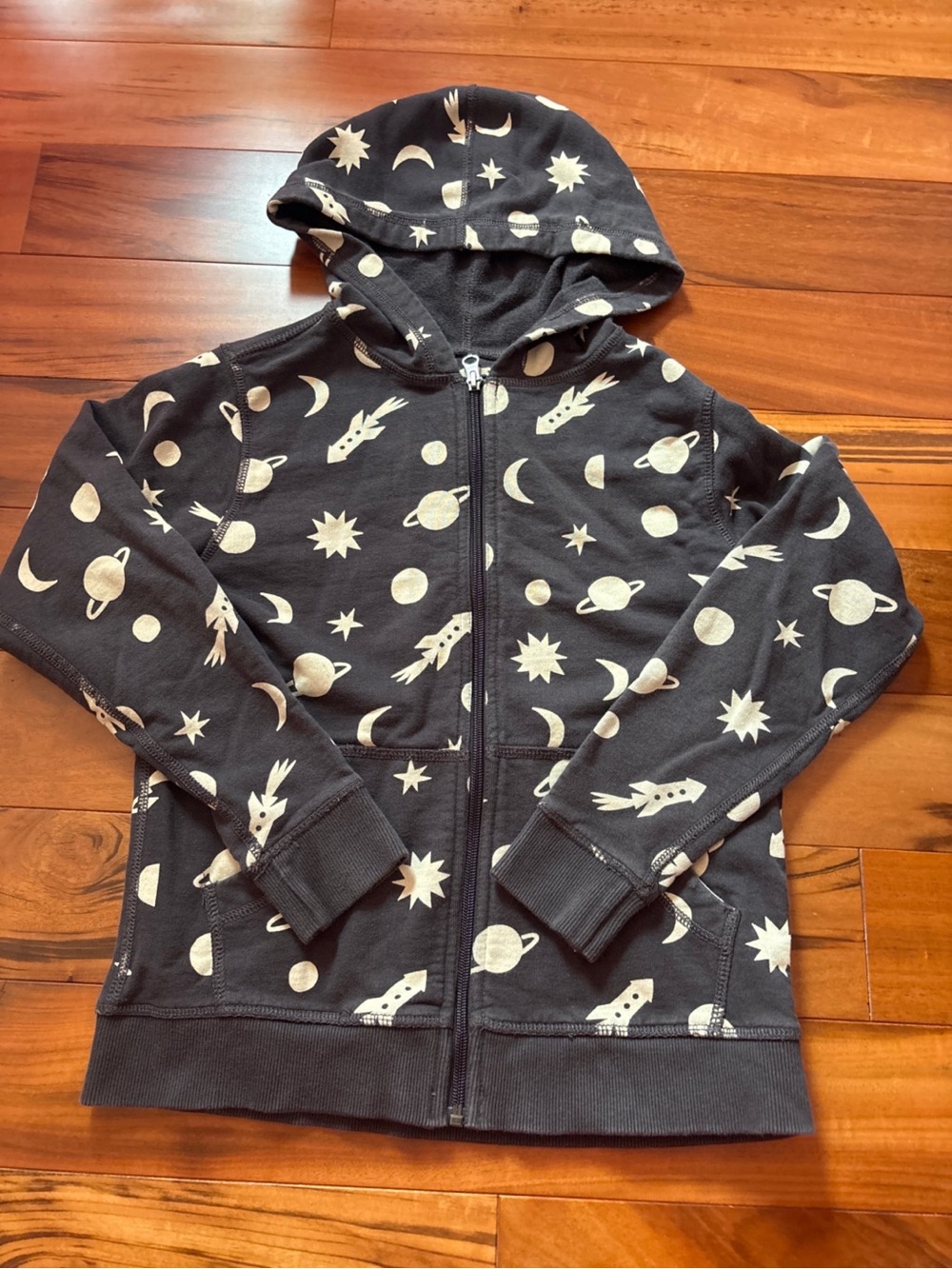Hanna Andersson Black Zip Hoodie with Cream Space Print